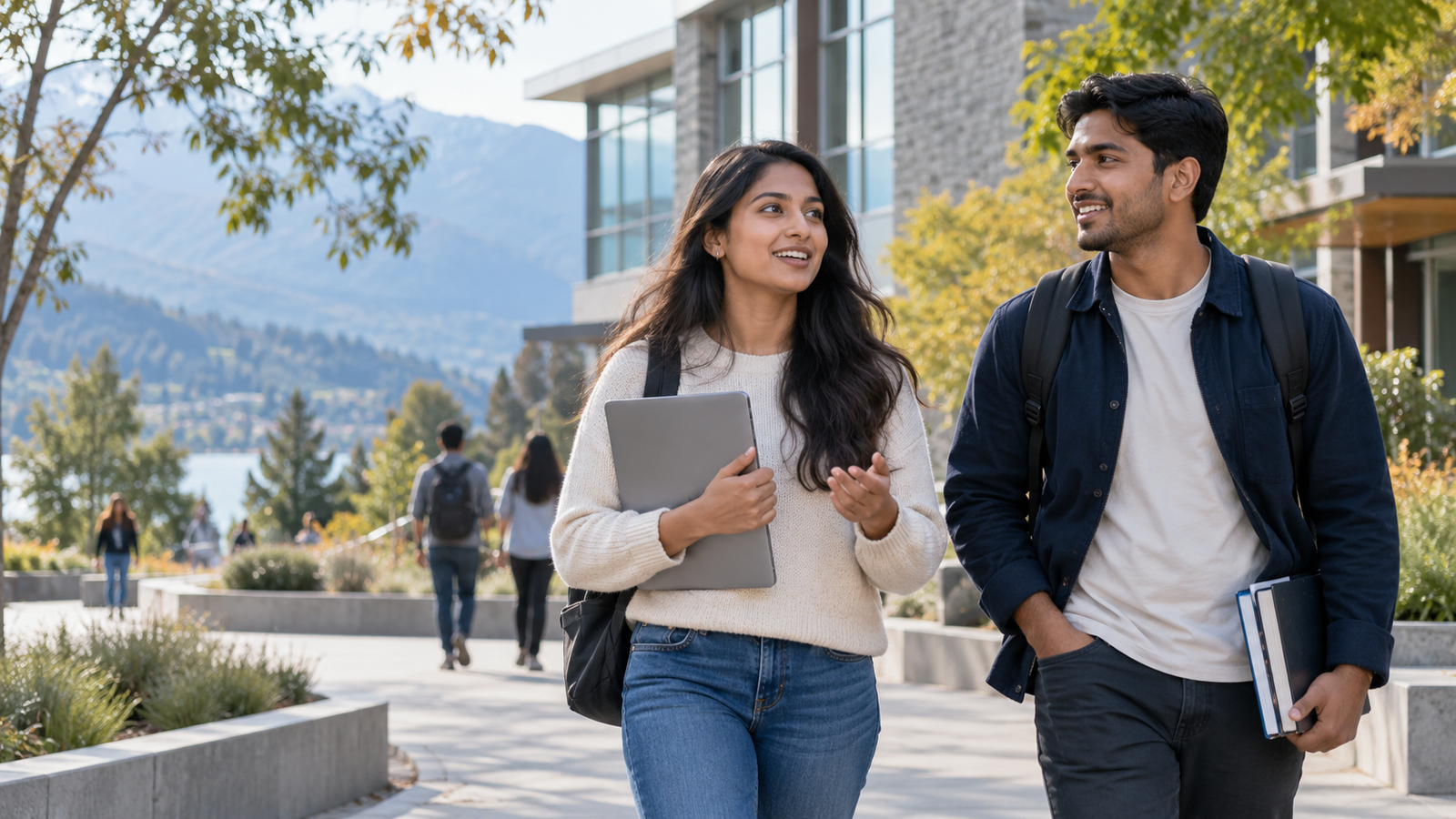 Students walking together on a university campus